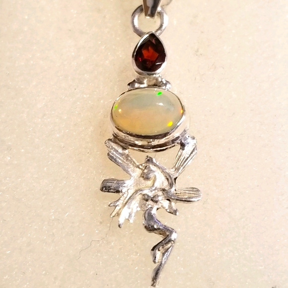 🌻BOGO 50%off Opal & Garnet Fairy Silver Pendant - Picture 1 of 6